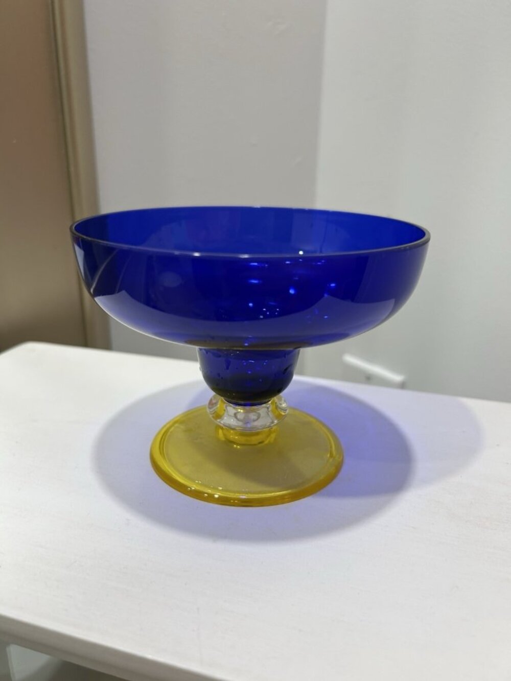 Vintage Precisioncraft Acrylic Dessert Glass Cobalt Blue Yellow Postmodern